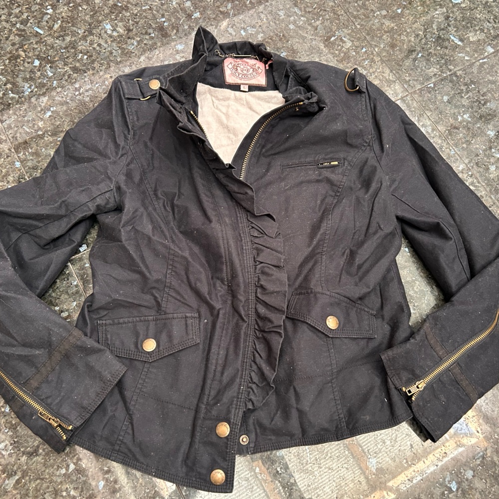 NWT Juicy Couture navy blue ruffle jacket with gold buttons and hardware-RARE!